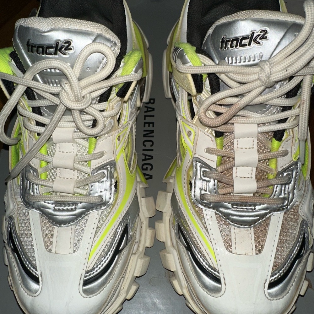Balenciaga Track2 Sneakers in White, Silver, and Neon